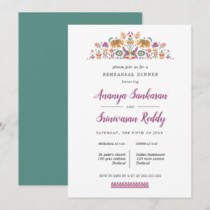 Indian Flower Elephant wedding  Rehearsal Dinner Invitation