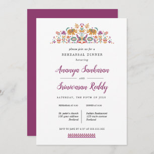 Indian Flower Elephant wedding  Rehearsal Dinner Invitation