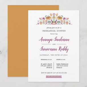 Indian Flower Elephant wedding Rehearsal Dinner Invitation