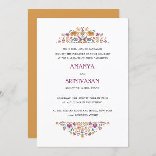 Indian Flower Mustard  Elephant Formal Wedding Invitation