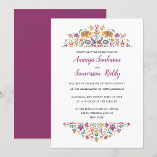 Indian Flower Purple Wedding Invitation