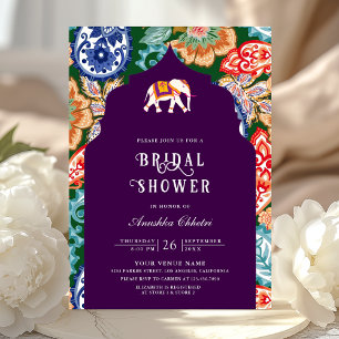 Indian Folk Art Elephant Aubergine Bridal Shower Invitation