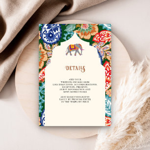 Indian Folk Art Elephant Cream Wedding Details Enclosure Card