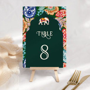 Indian Folk Art Elephant Emerald Green Wedding Table Number