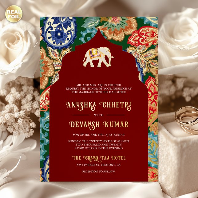 Indian Folk Art Elephant Wedding Dark Red Gold (Creator Uploaded)
