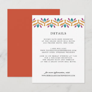 Indian Folk Art Orange WEDDING Guest Details Enclosure Card