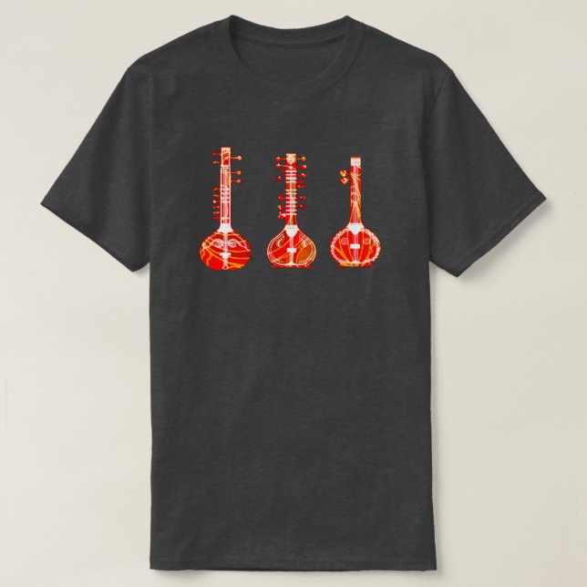 Indian Folk Music Instruments Sitar Veena Tanpura T-Shirt (Design Front)