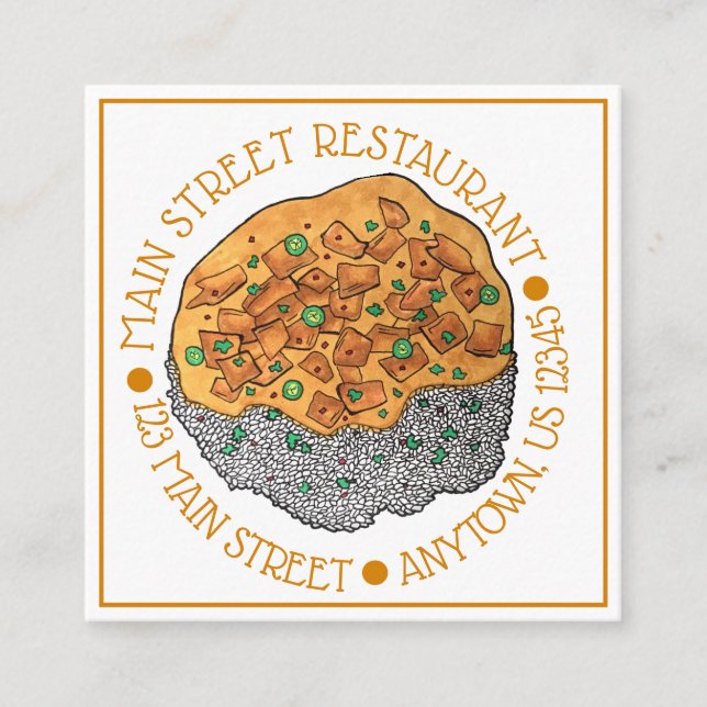 Indian Food Cuisine Restaurant Chicken Korma Square Business Card (Front)