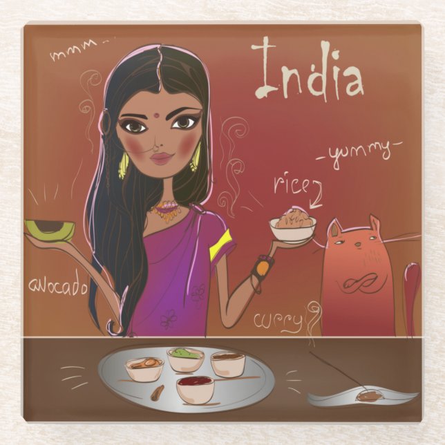 Indian Food Glass Coaster (Front)