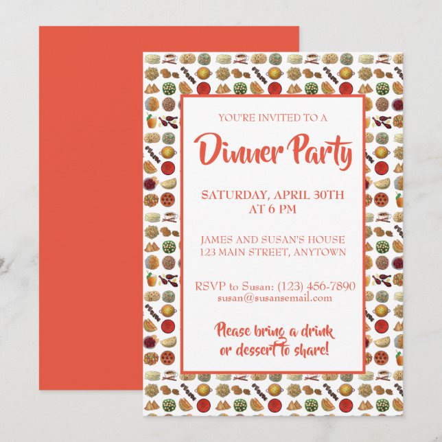 Indian Foods Dishes Cuisine of India Dinner Party Invitation (Front/Back)