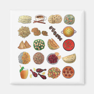 Indian Foods Dishes Cuisine of India Illustration Magnet