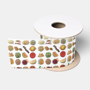 Indian Foods Dishes Cuisine of India Illustration Satin Ribbon