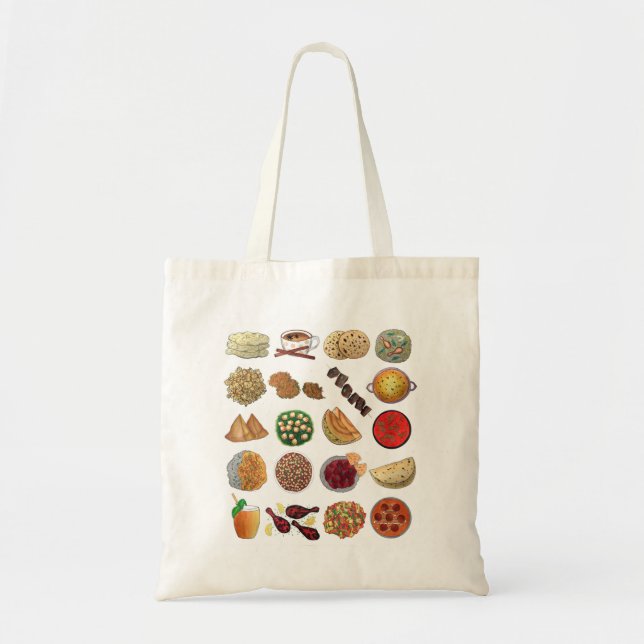 Indian Foods Dishes Cuisine of India Illustration Tote Bag (Front)