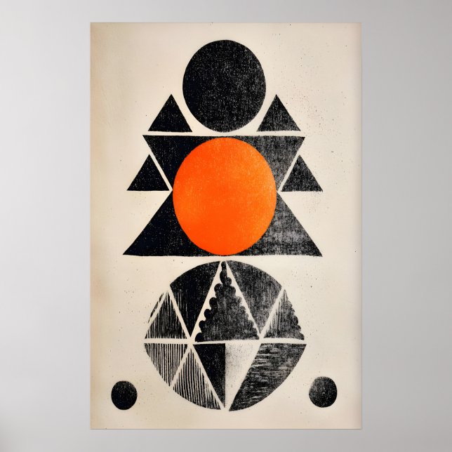 Indian Geometric Wall Art Orange and Black Shapes (Front)