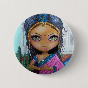 indian girl 6 cm round badge