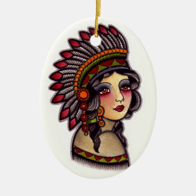 indian girl ceramic tree decoration (Front)