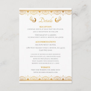 Indian Gold Ethnic Pattern Wedding Details Card