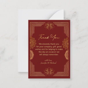 indian gold red geometric thank you wedding card