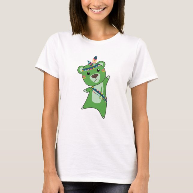 Indian Green Bear Fashing Teddy Feather T-Shirt (Front)