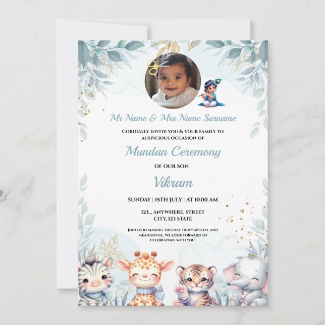 Indian Hair Cutting Ceremony Card, Mundan Invite  (Front)