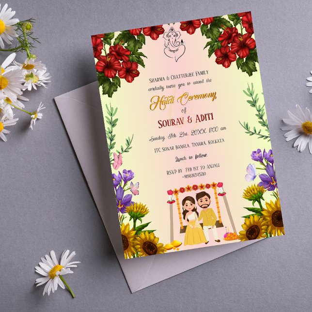 Indian Haldi Ceremony Hindu Couple Floral Invitation (Creator Uploaded)