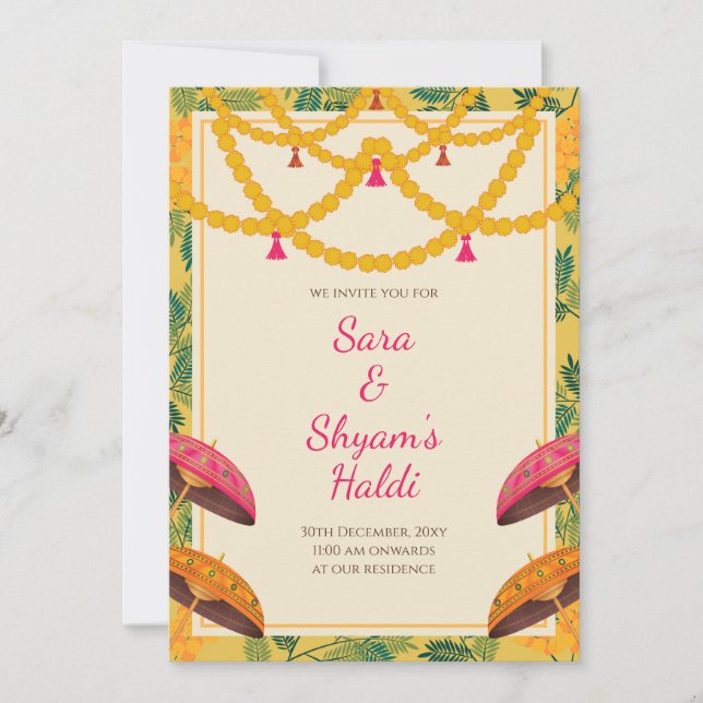 Indian Haldi Invite | Marigold Floral Yellow Card (Front)