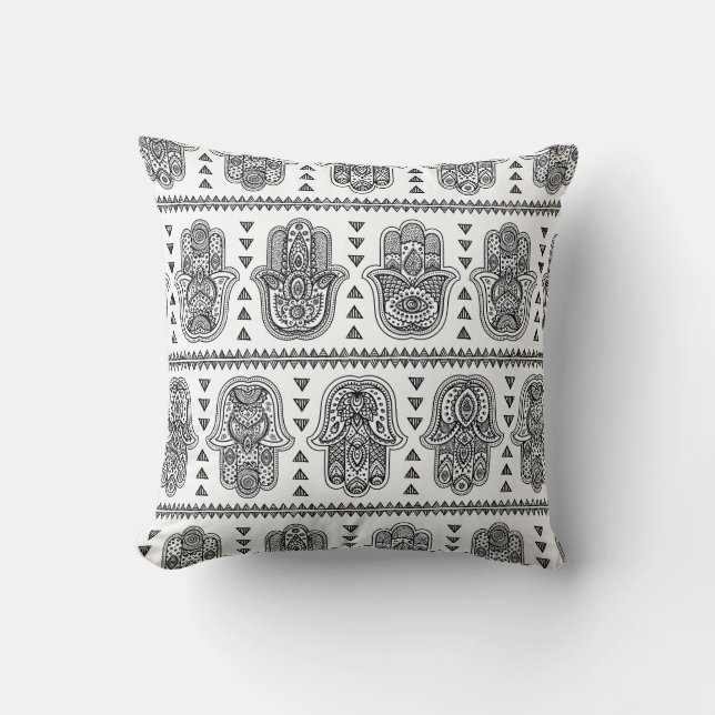 Indian Hand Drawn Hamsa Doodle Cushion (Front)