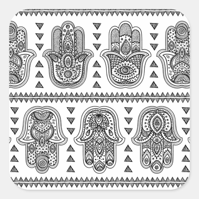 Indian Hand Drawn Hamsa Doodle Square Sticker (Front)