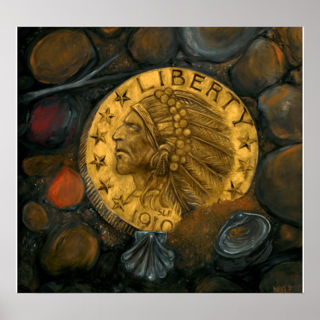 Indian Head Gold $5 Half Eagle oil on gesso Poster (Front)