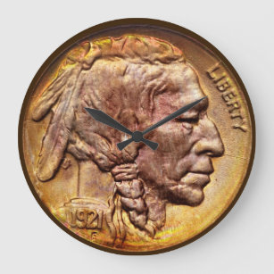 Indian Head Nickel Coin Collector Modern Acryllic Large Clock