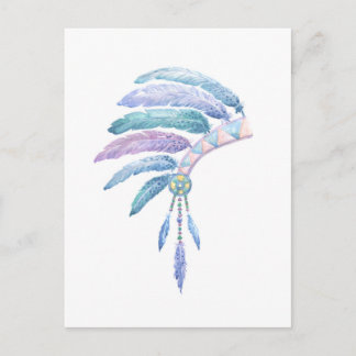 Indian Headdress in Watercolour Postcard