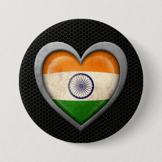 Indian Heart Flag Steel Mesh Effect 7.5 Cm Round Badge