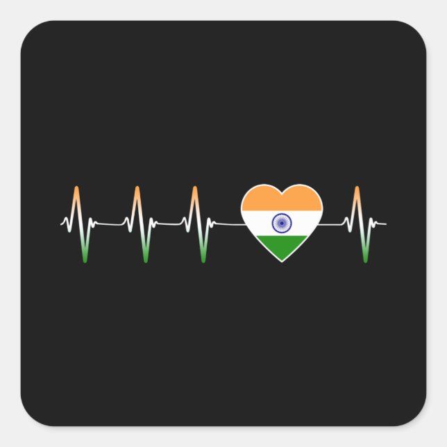 Indian Heartbeat I Love India Flag Heart Country Square Sticker (Front)