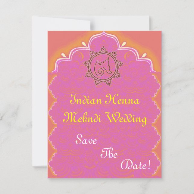 indian henna mehndi wedding save the date (Front)