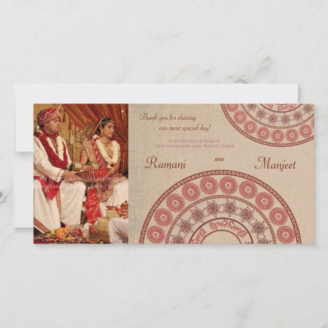 Indian Henna Wedding Thank You Photo Card (Front)