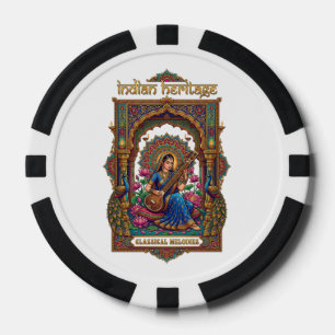 Indian Heritage: Classical Musician Veena Art Poker Chips