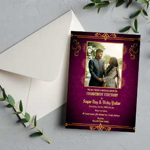 Indian Hindu Engagement Ceremony Couple Picture Invitation
