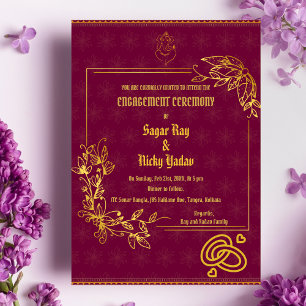 Indian Hindu Engagement Ceremony Golden Elements Invitation