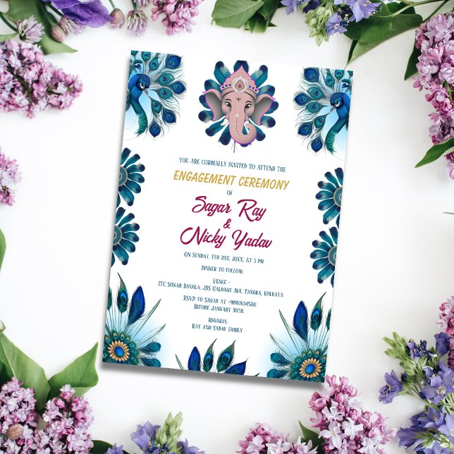 Indian Hindu Engagement Ceremony Peacock Feather Invitation (Creator Uploaded)