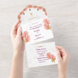 Indian Hindu Ganesha floral watercolor All In On One Invitation