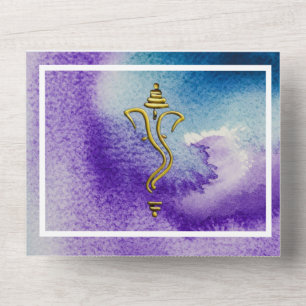 Indian Hindu Ganesha vibrant watercolor All In One Invitation