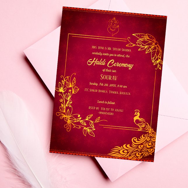 Indian Hindu Groom Haldi Ceremony Peacock Theme  Invitation (Creator Uploaded)