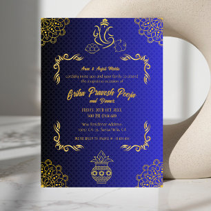 Indian Hindu Housewarming Griha Pravesh Golden Invitation