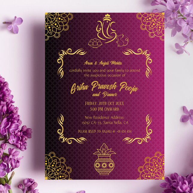 Indian Hindu Housewarming Griha Pravesh Golden Invitation (Creator Uploaded)