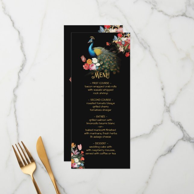Indian Hindu Peacock Floral Wedding Menu (Front/Back In Situ)
