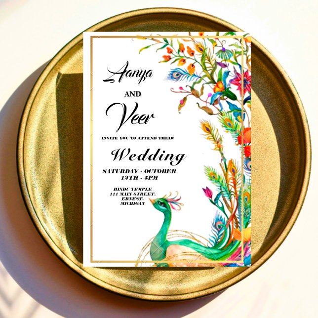 Indian Hindu Peacock Wedding Invitation (Creator Uploaded)