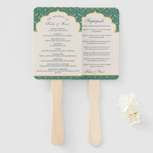 Indian Hindu Saptapadi Gold Wedding Program Hand Fan