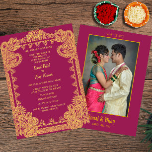 Indian Hindu Wedding Couple Image Intricate Design Invitation
