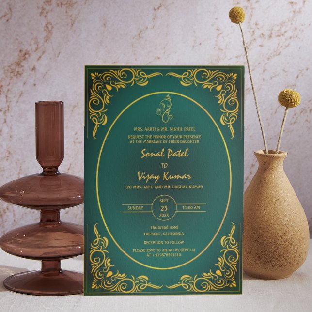 Indian Hindu Wedding Custom Photo Ganesha Logo Invitation (Creator Uploaded)