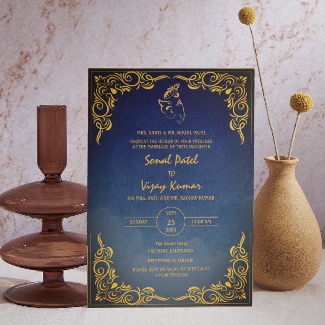 Indian Hindu Wedding Custom Photo Ganesha Logo Invitation (Creator Uploaded)
